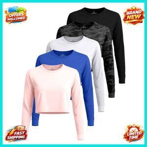Dry-Fit Long Sleeve Crop Top 5-Pack, Plus Size, Athletic Workout Shirt